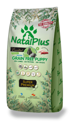Saco de alimento para cachorros NatalPlus Grain Free Puppy, comida natural hipoalergénica sin cereales